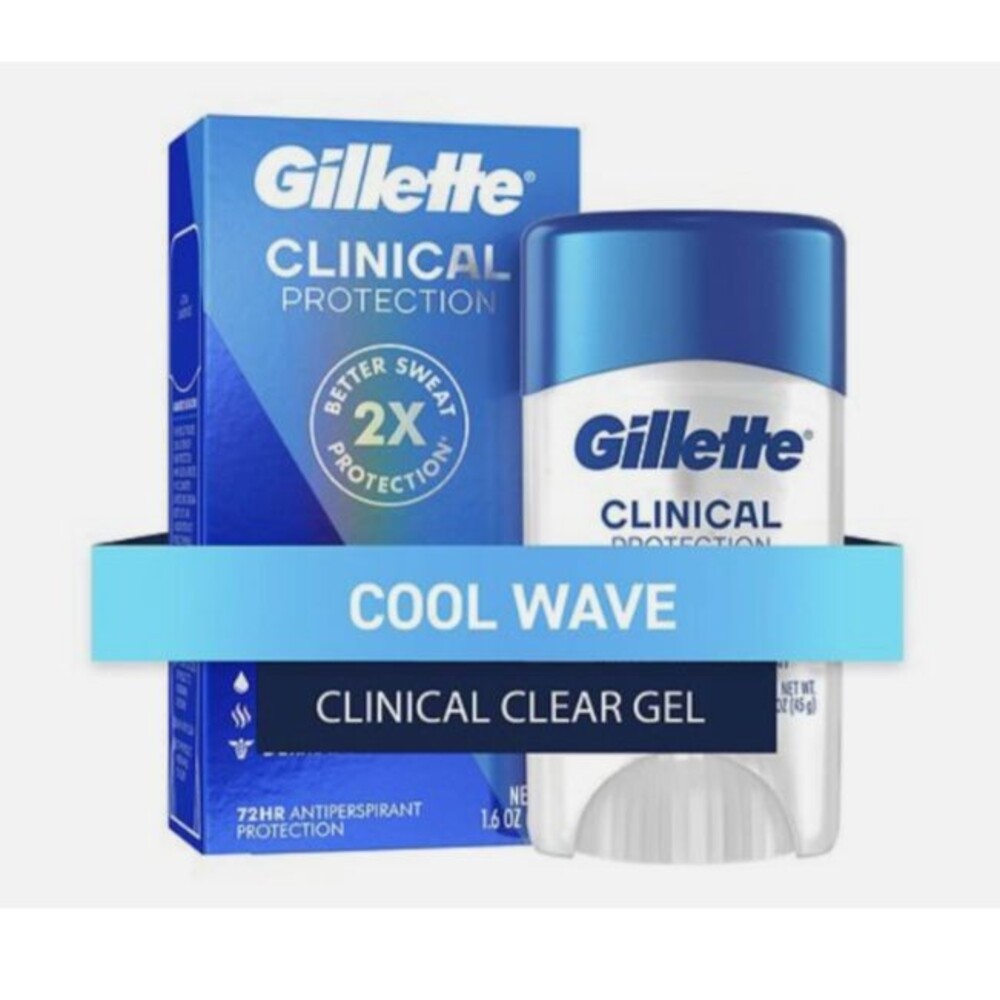2 Gillette Clinical Antiperspirant Deodorant Clear Gel Cool Wave 1.6 oz new
